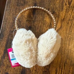 Vince Camuto Cream Faux Fur Earmuffs with Gold Accents